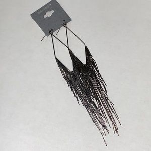 EXPRESS SILVER GRAY FRINGE DANGLE DIAMOND EARRINGS LONG EX2